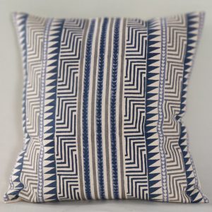 Handblock Printed Cotton Cushion Cover with Geometric Stripe Pattern (16 x 16 Inches) – Set of 1