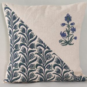 Handblock Printed Cotton Cushion Cover with Floral Border & Buta Motif (16 x 16 Inches) Set of 1