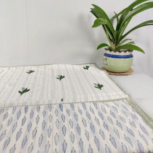 Lily n Leaves Hand Block Printed Reversible 3 layered Dohar (KSCTDOHR301)