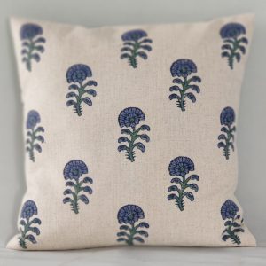 Handblock Printed Cotton Cushion Cover with Floral Buta Motif (16 x 16 Inches) – Set of 1