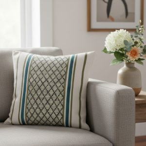 Handcrafted Moroccan Trellis Pillow Set of 1 - Teal and Sage Green Geometric