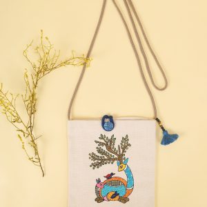 Karushilpam Handcrafted Art Cotton Sling Bag Deer & Nature Motif