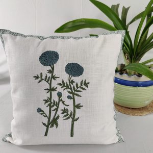 Handcrafted Floral Cushion Cover with Minimal Botanical Print (Set of 1)
