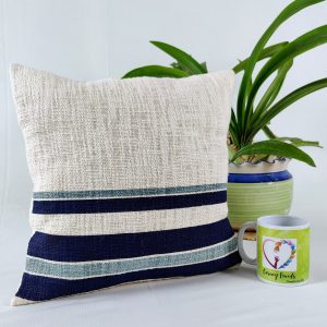 Handwoven Textured Cushion Cover with Classic Blue Stripes (Set of 1)