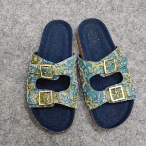 Stylish Printed Double-Buckle Slip-On Sandals- Printed and Embroidered