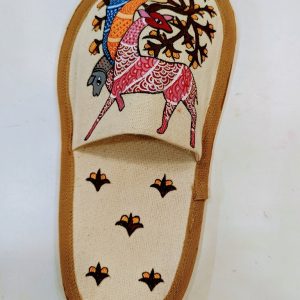 Handcrafted Folk Art Deer & Bird Comfort Slippers- Hand Painted