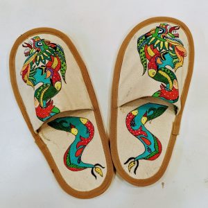 Handcrafted Folk Art Snake & Bird Painted Comfort Slippers