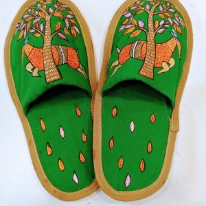 Handcrafted Green Tree Art Indoor Slippers- Hand Painted