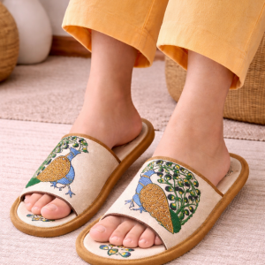 Handcrafted Peacock design Painted Slippers