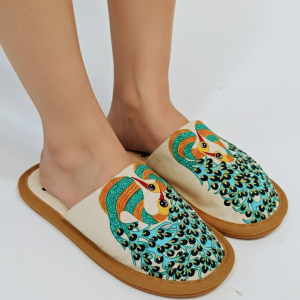 Handcrafted Twin Peacock Embroidered Slipper