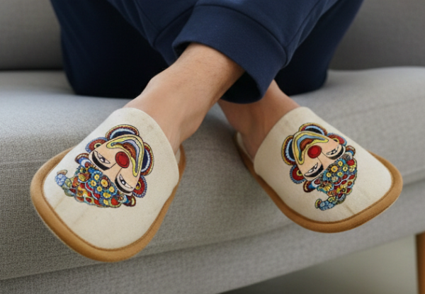 Handcrafted Folk Clown Art Comfort Slippers Handcrafted Folk Clown Art Comfort Slippers