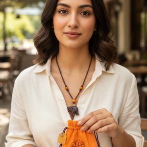 The "Gajendra" Hand-Carved Rosewood Elephant Pendant on Beaded Cord