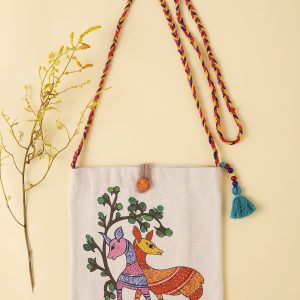 Handcrafted Folk Art Sling Bag with Deer Motif