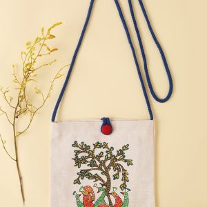 Handcrafted Folk Art Sling Bag with Peafowl Motif