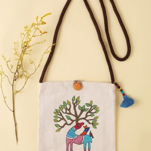 Handcrafted Printed Sling Bag with Folk Art Motif