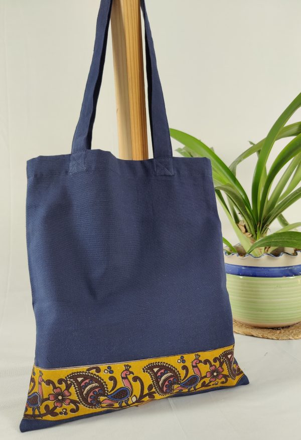 Tote Blue with Kalamkari yellow Tote Blue with Kalamkari yellow