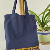 Tote Blue with Kalamkari yellow