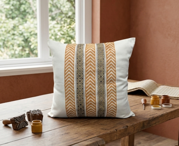 Elegant rustic cushion cover with warm mustard patterns and minimalist striped design, perfect for cozy and stylish home décor. Elegant rustic cushion cover with warm mustard patterns and minimalist striped design, perfect for cozy and stylish home décor.