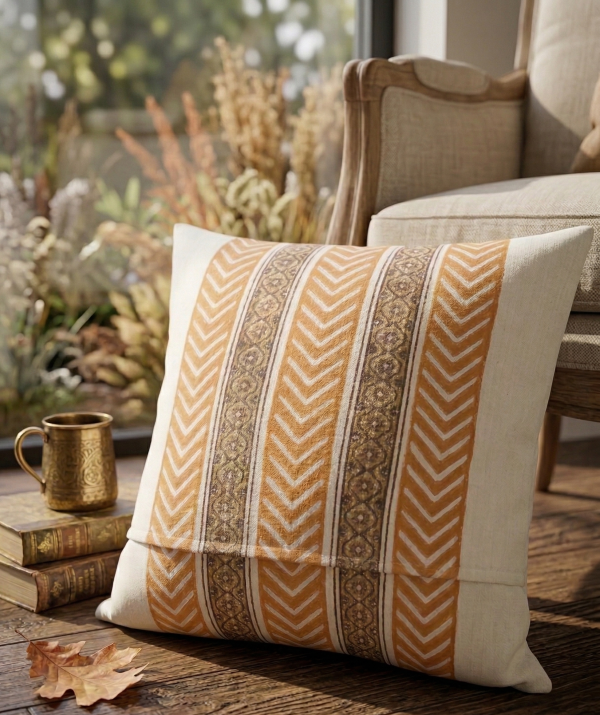 Elegant rustic cushion cover with warm mustard patterns and minimalist striped design, perfect for cozy and stylish home décor. Elegant rustic cushion cover with warm mustard patterns and minimalist striped design, perfect for cozy and stylish home décor.