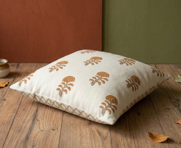 Elegant Floral Block Print Cushion Cover Elegant Floral Block Print Cushion Cover