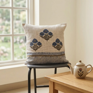Prakriti Bloom Cushion Cover (Indigo blue)