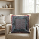 Indigo Maroon Geometric Block Print Cushion Cover