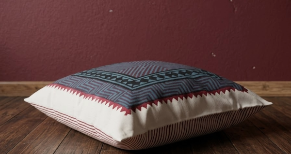 Indigo Maroon Geometric Block Print Cushion Cover Indigo Maroon Geometric Block Print Cushion Cover