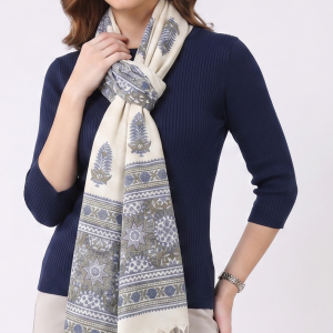 Ajrakh Print Woolen Stole- Hand Block printed