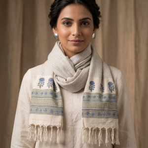 Jal Tarang Woolen Stole Hand Block Printed