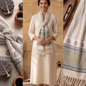 Vajra Bindu Woolen Stole Hand Block Printed