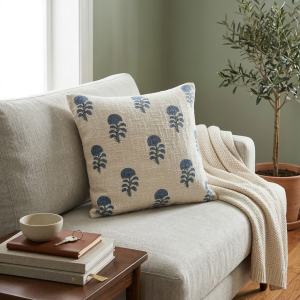 Mushroom Print Cushion Cover (Blue)