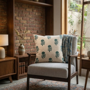 Mushroom Print Cushion Cover (Forest Green)