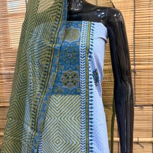 Hand Block Printed and Hand Embroidered Cotton Dress Material with Kota Dupatta