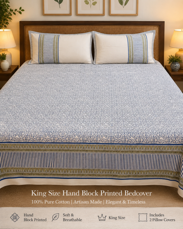 King Size Hand Block Bedcover King Size Hand Block Bedcover